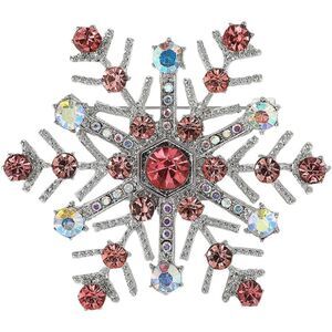 Women Rhinestone Snowflake Brooch Crystal Winter Snowflake Brooch Pin Pink